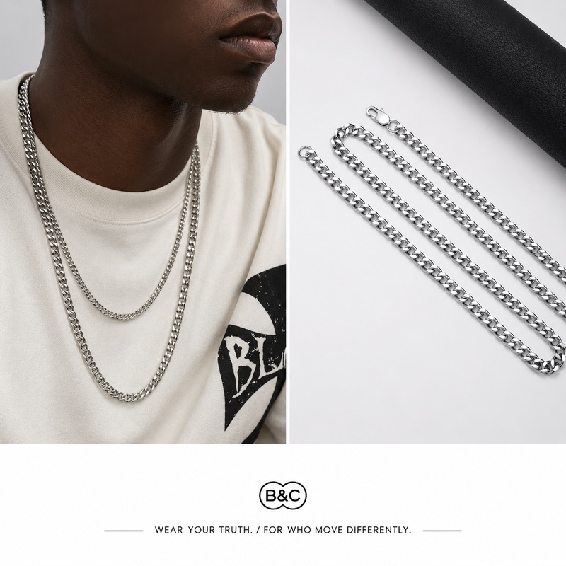 Men Accessories Chain - B&C Basit Titanyum Küba Zinciri 3