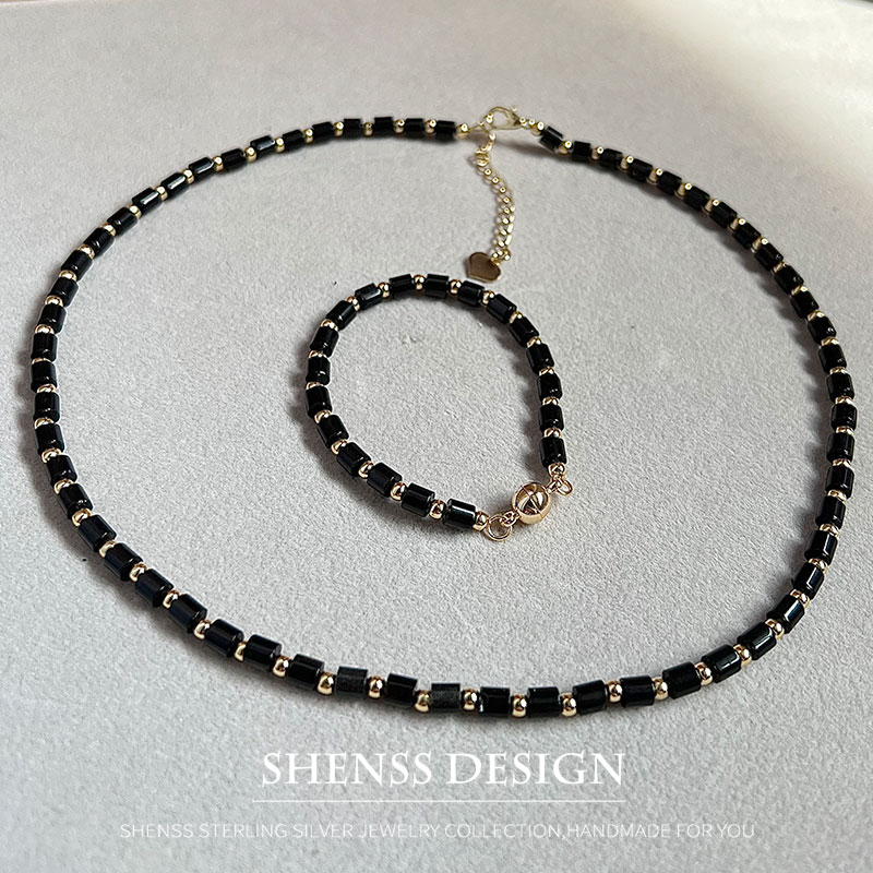 Men Accessories Kit - Doğal 4mm obsidyen kolye bakır kaplama